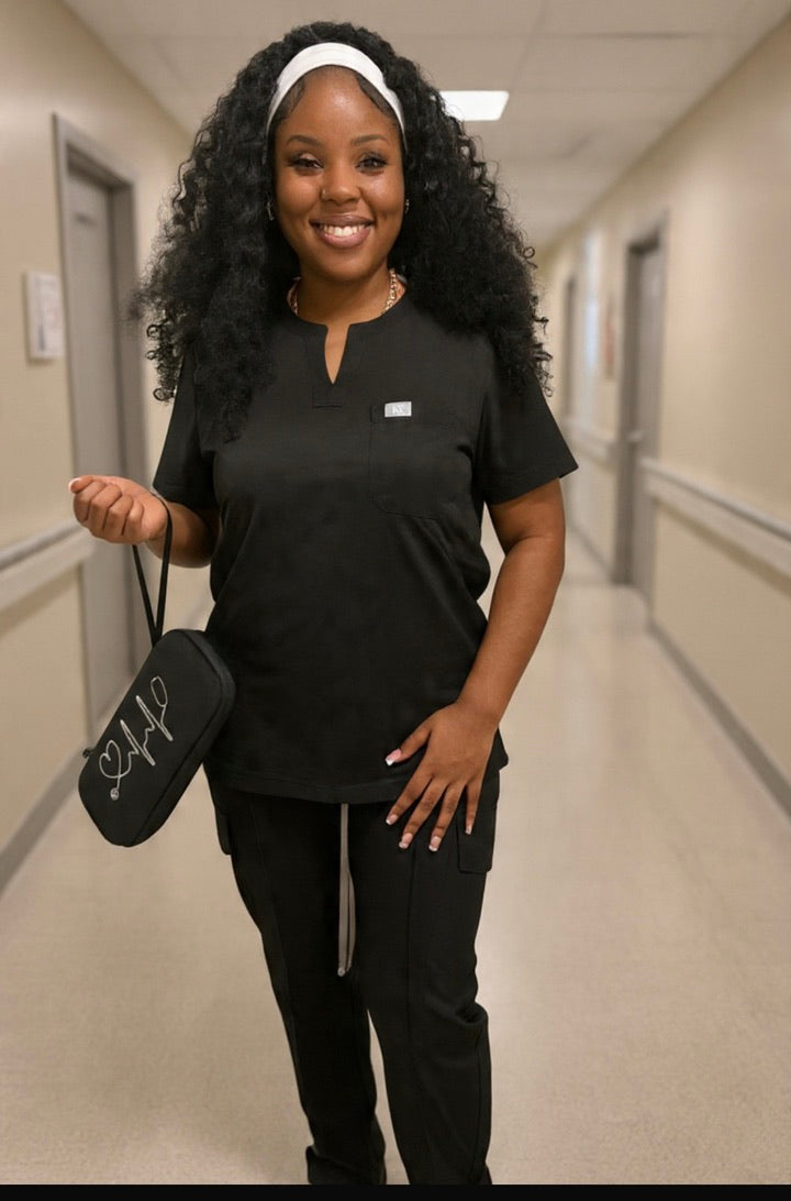 Women's Black Scrub Set - Pants and Top