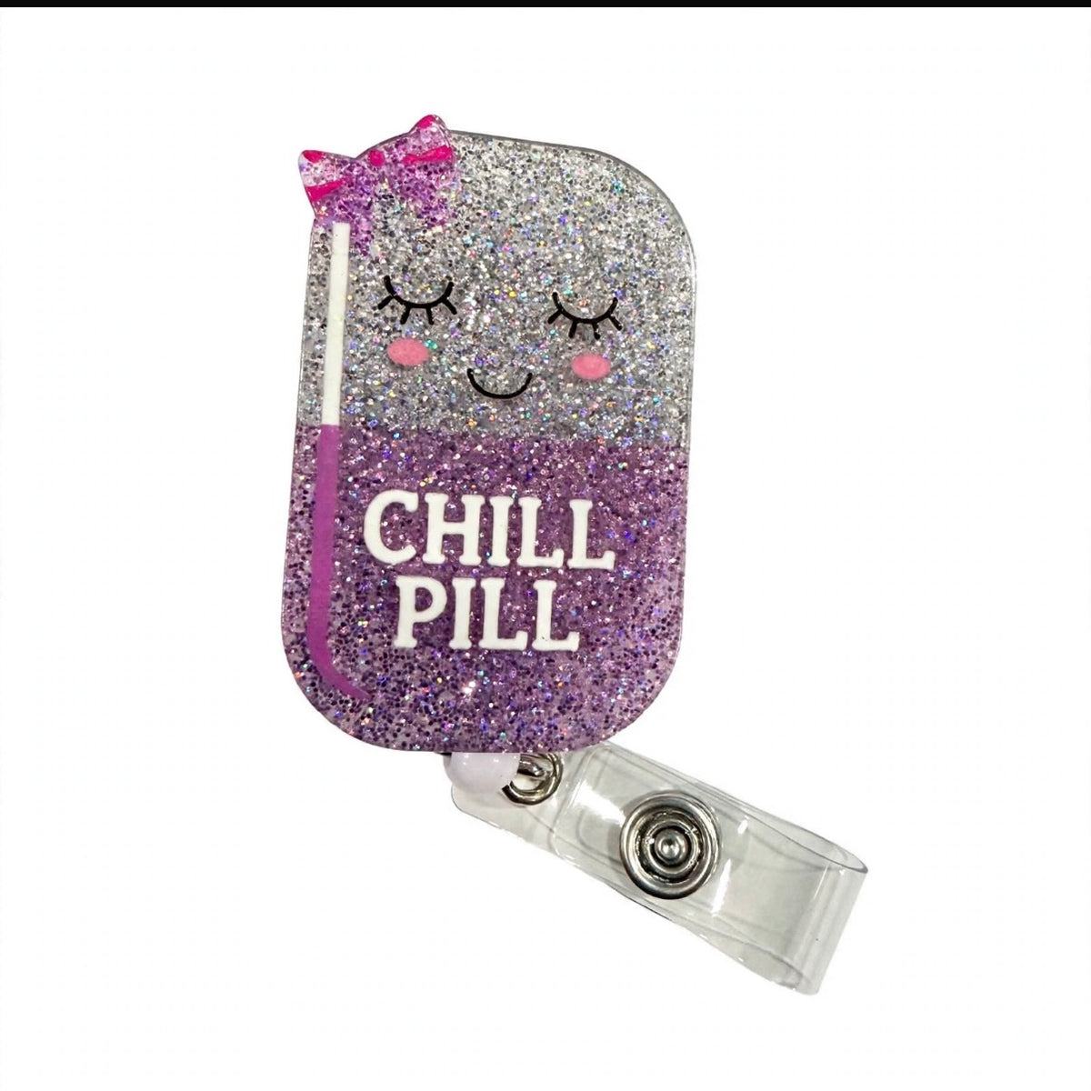 LC Chill Pill glitter badge reel