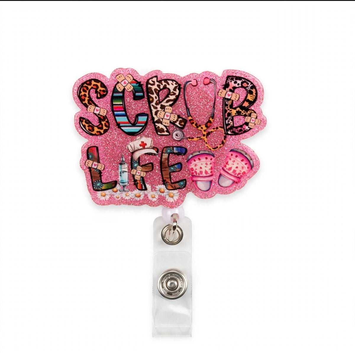Scrub Life Pink Glitter Badge